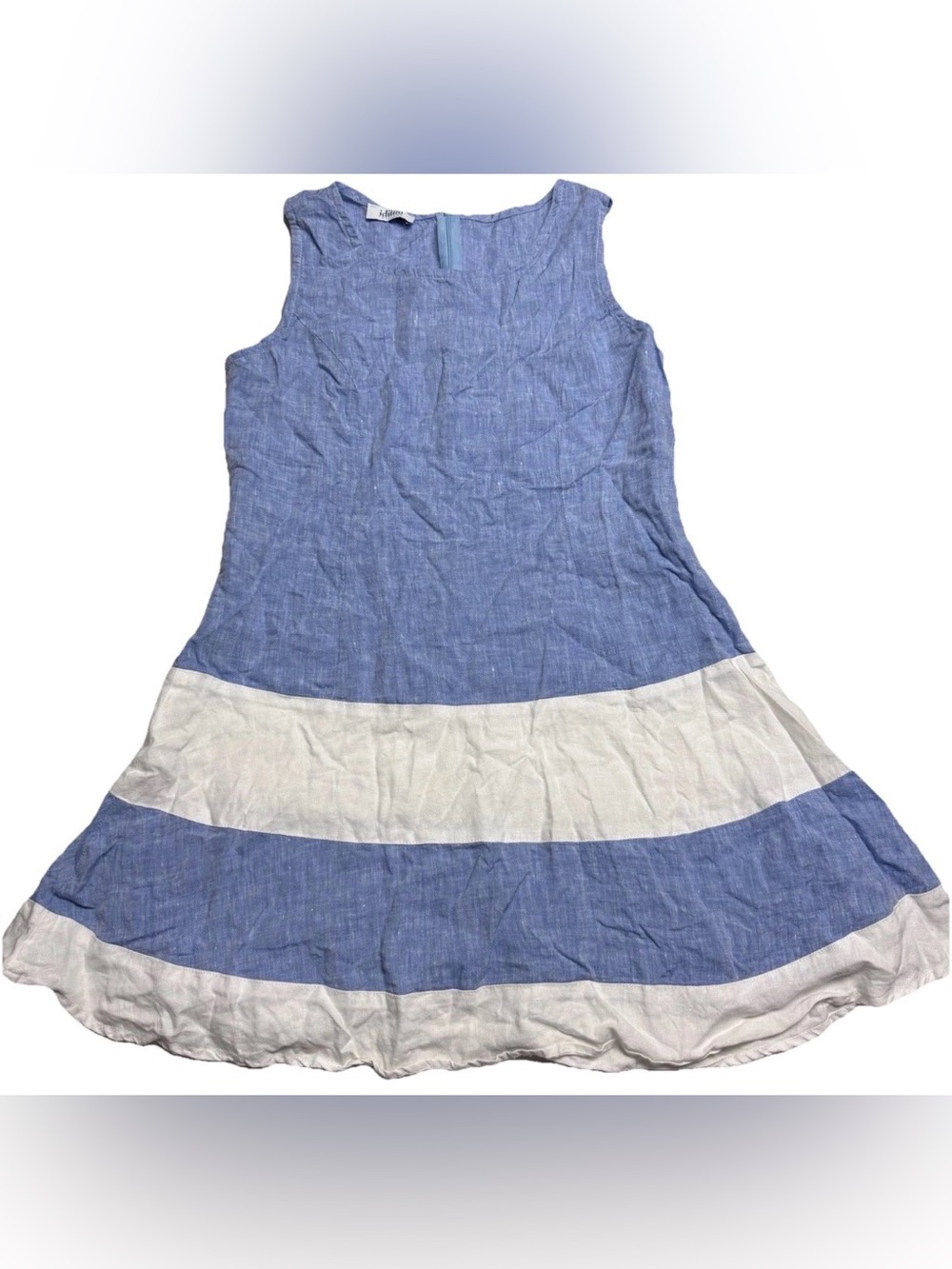 Idillio Positano Linen Sleeveless Dress In Blue White Stripe Size: M US=Small